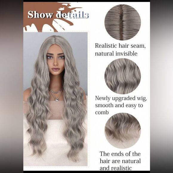 Elegant Long Wavy Gray Wig NWOT - Picture 2 of 9